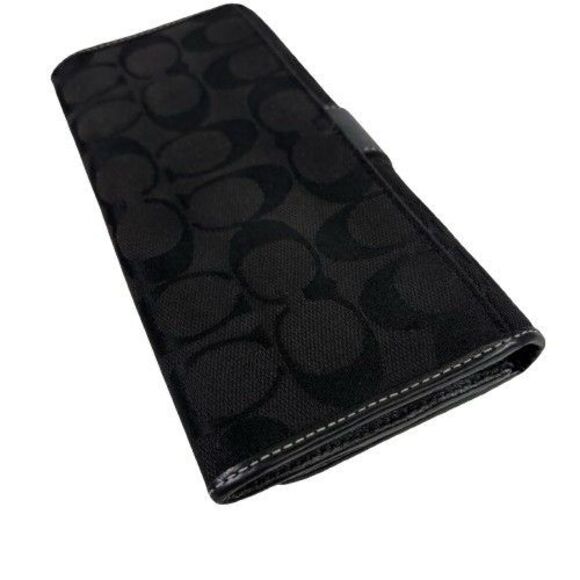 Coach Black Signature C Wallet Canvas & Leather Trim Stripe Long Credit Card - Picture 10 of 16